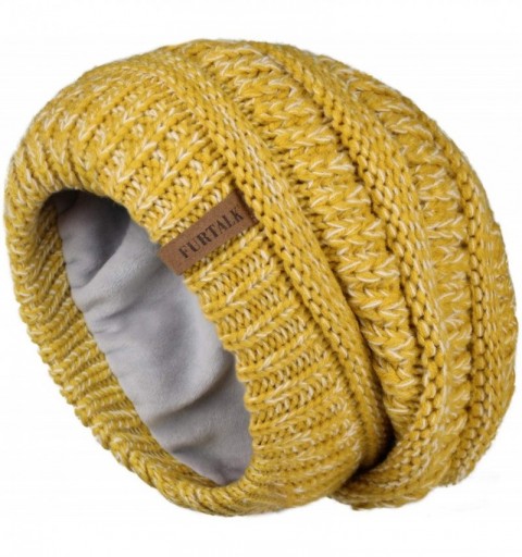 Skullies & Beanies Winter Beanie for Women Fleece Lined Warm Knit Skull Slouch Beanie Hat - 56-mustard Yellow+white - C018UR6...
