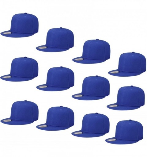 Baseball Caps Wholesale 12 Pack Snapback Hat Cap Hip Hop Style Flat Bill Blank Solid Color Adjustable Size - 12-pack Royal Bl...