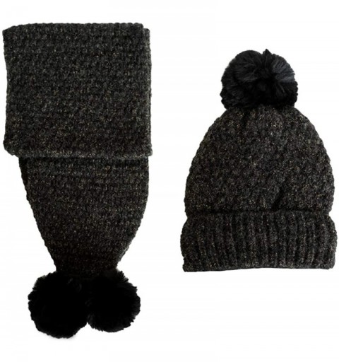 Skullies & Beanies Women Beanie Hat Scarf Set Winter Hat Pom Pom Thick Warm Knitted Skullcaps Outdoor Ski Snowboard - Black -...