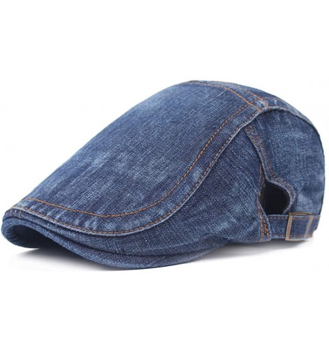 Newsboy Caps Unisex Washed Cotton Denim Men Ivy Cap Irish Hats Truck Newsboy Caps - Dark Blue 2 - CA186G0YNO6 $19.22