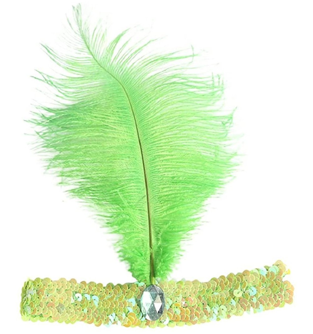 Headbands Roaring 20's Sequined Showgirl Flapper Headband Black with Feather Plume - Green - CD12KHEGOKF $6.18