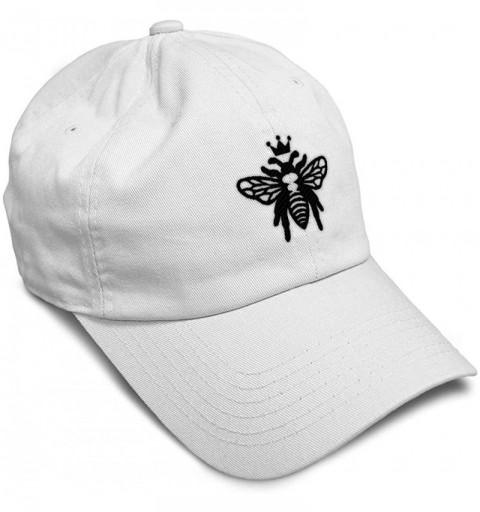 Baseball Caps Custom Soft Baseball Cap Black Flying Queen Bee Embroidery Flat Solid Buckle - White - CO192242ZSC $14.47