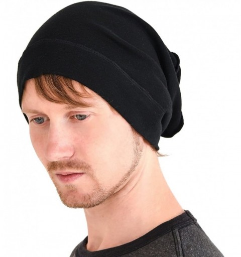 Skullies & Beanies Mens Slouch Beanie Hat - Womens Organic Cotton Hipster Chemo Knit Casualbox - Black - C117YX52T50 $23.07