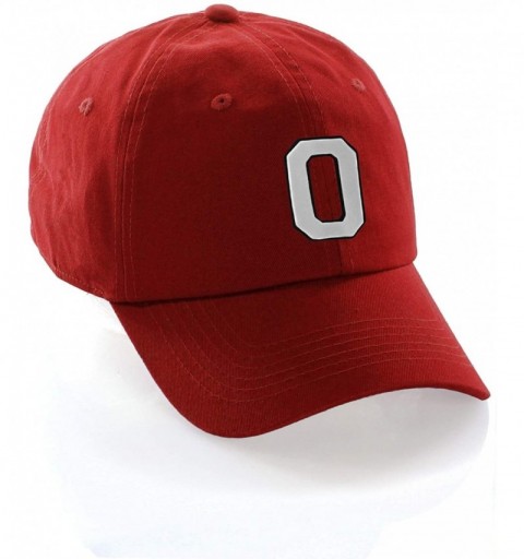 Baseball Caps Customized Letter Intial Baseball Hat A to Z Team Colors- Red Cap Black White - Letter O - CY18NMYXKLM $11.39