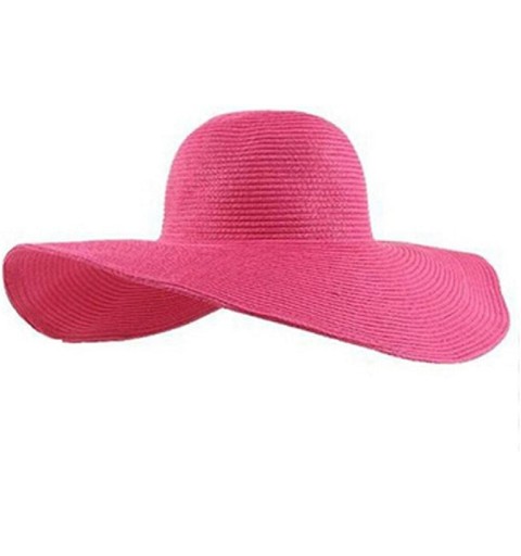 Sun Hats Summer Foldable Wide Large Brim Floppy Beach Sun Straw Hat Cap - Hot Pink - CC12335QI1Z $14.65