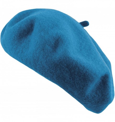 Berets Traditional Women's Men's Solid Color Plain Wool French Beret One Size - Turquoise - CF189YIROY7 $11.80