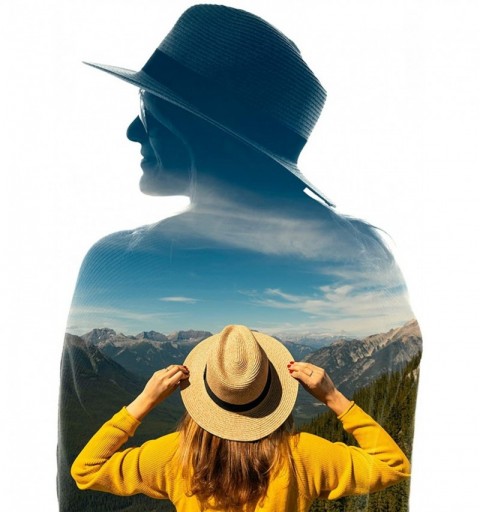 Sun Hats Womens Straw Panama Hat Wide Brim Sun Beach Hats with UV UPF 50+ Protection for Both Women Men - Brown-b - CX18UD8CC...