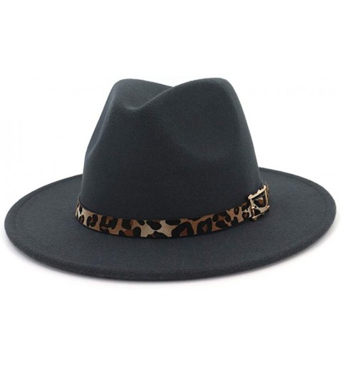 Fedoras Women's Wide Brim Felt Fedora Panama Hat with Leopard Belt Buckle - D-grey - CQ18IZUQEIM $10.74