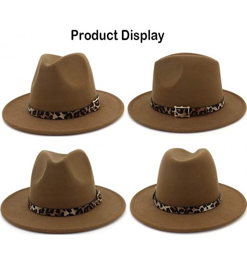 Fedoras Women's Wide Brim Felt Fedora Panama Hat with Leopard Belt Buckle - D-grey - CQ18IZUQEIM $10.74