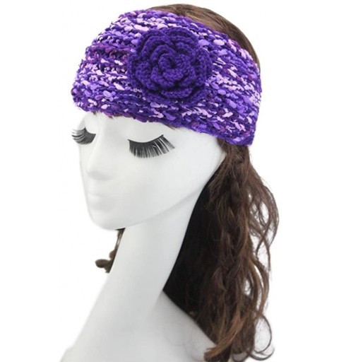 Headbands Elegant Camellia Flower Cable Knit Winter Turban Ear Warmer Headband - Purple - CE189R5AZK0 $10.19