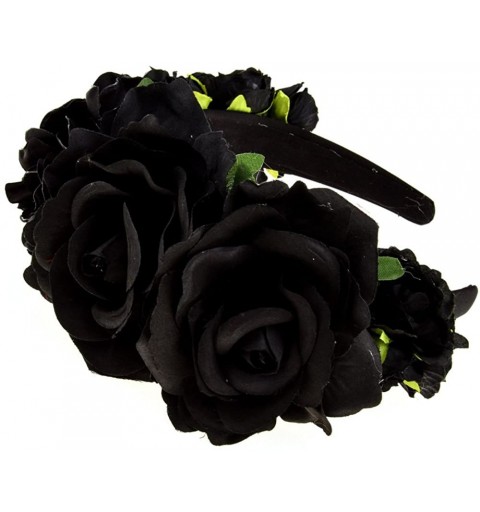 Headbands Day of The Dead Headband Costume Rose Flower Crown Mexican Headpiece BC40 - Two Black Rose - CC18G73WO8O $12.20