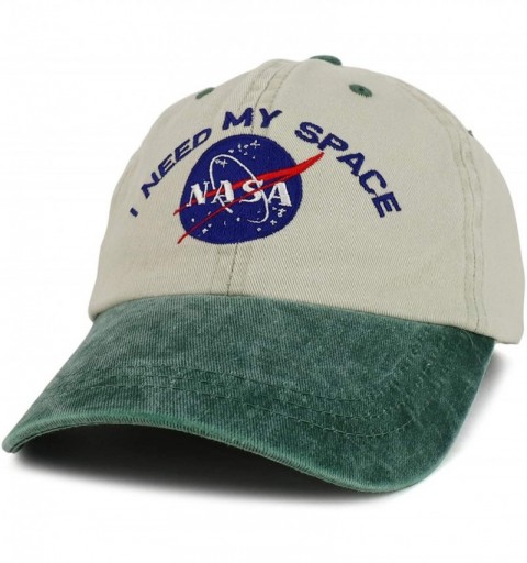 Baseball Caps NASA I Need My Space Embroidered Two Tone Pigment Dyed Cotton Cap - Beige Dk Green - C712DVNZF3V $22.82