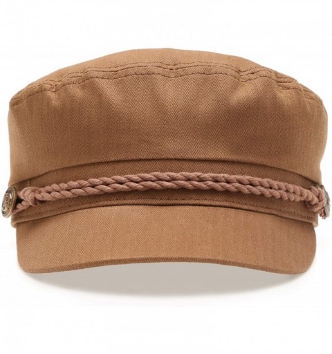 Newsboy Caps Women's 100% Cotton Mariner Style Greek Fisherman's Sailor Newsboy Hats with Comfort Elastic Back - Brown - CQ18...