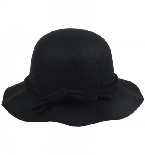 Bucket Hats Women's Wool Bucket Hat with Bow Cloche Flapper Tea Party Derby Church - Black - CP186YLKHDR $25.37