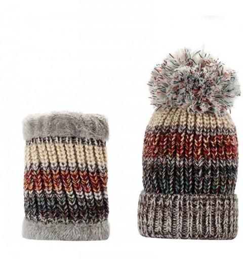 Skullies & Beanies Winter Fleece Lined Knit Hats Hood Scarf for Women Warm Beanie with Pom Pom - Gray - CV18LXQNRTE $15.65