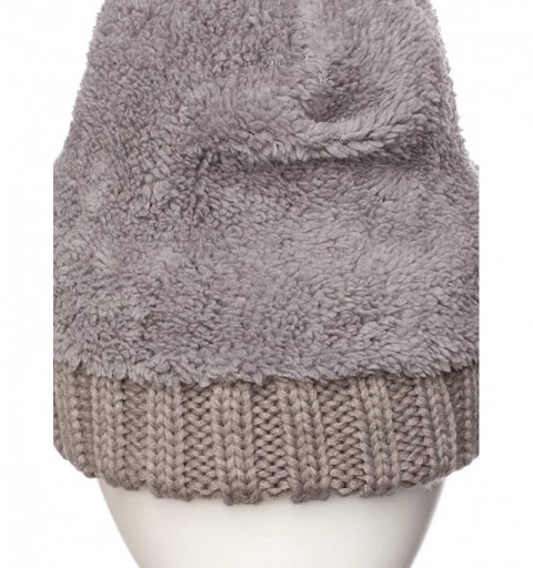 Skullies & Beanies Women Chunky Soft Strech Cable Knit Pom Pom Beanie Sherpa Fleece Lined - Light Grey - CQ18KILUGKC $11.89