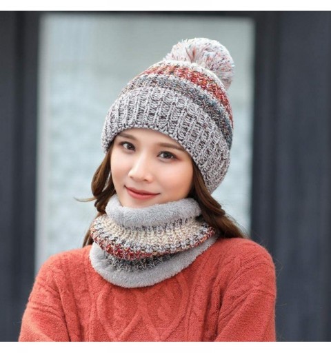 Skullies & Beanies Winter Fleece Lined Knit Hats Hood Scarf for Women Warm Beanie with Pom Pom - Gray - CV18LXQNRTE $15.65