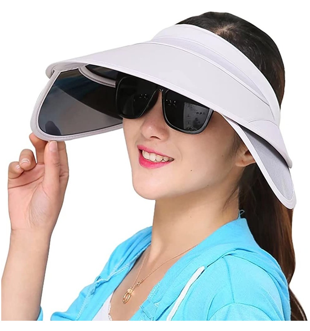 Sun Hats Womens Sun Hats with Retractable Visor Wide Brim Plastic Sun Visor UV Protection Summer Beach Fishing Hat Cap - CG18...