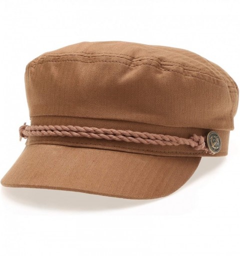 Newsboy Caps Women's 100% Cotton Mariner Style Greek Fisherman's Sailor Newsboy Hats with Comfort Elastic Back - Brown - CQ18...