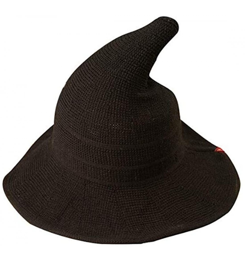 Bucket Hats Women Foldable Cotton Halloween Witch Hat Costume Anti-UV Ball Cap - Black - CT18I3ZZ4LU $16.05