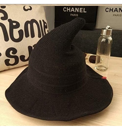 Bucket Hats Women Foldable Cotton Halloween Witch Hat Costume Anti-UV Ball Cap - Black - CT18I3ZZ4LU $16.05