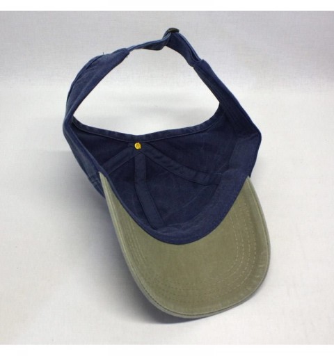 Baseball Caps Ponytail Open Back Washed Cotton Adjustable Baseball Cap - Khaki/Navy - CG180Z8EEEK $12.56