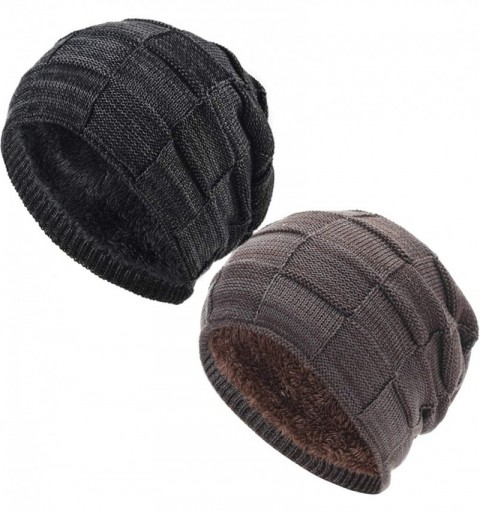Skullies & Beanies Oversized Unisex Fleece Lined Slouchy Beanie Soft Thick Warm Winter Knitted Beanie Ski Hat - CA18ZLQC2W7 $...