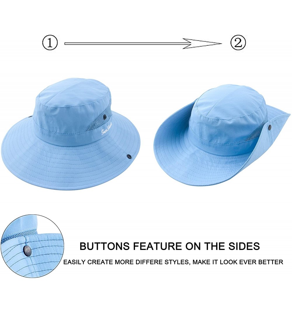 Women's Summer Mesh Wide Brim Sun UV Protection Hat with Ponytail Hole ...