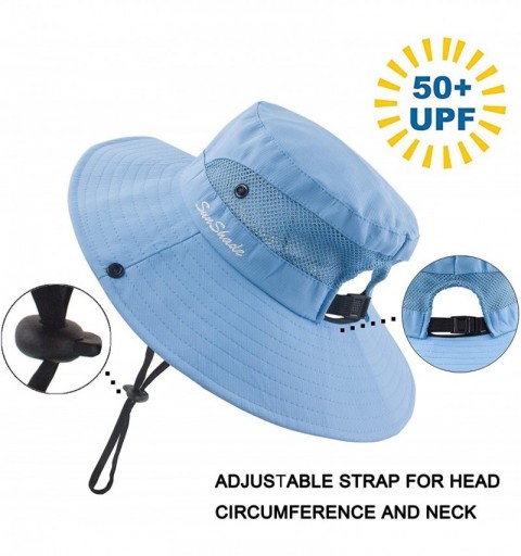 Sun Hats Women's Summer Mesh Wide Brim Sun UV Protection Hat with Ponytail Hole - Pure Sky Blue - C018S6IM3YQ $15.90