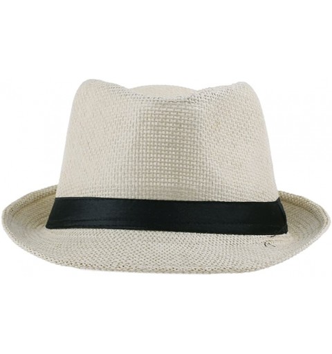 Sun Hats Womens Mens Summer Fedora Hat Caps - Beige - CJ11K2USGGF $8.87