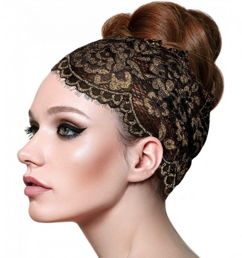 Headbands Stunning Stretch Wide Floral Lace Headbands in Many Beautiful Colors Handmade - Black Gold Shimmer - CG12O12M55J $3...