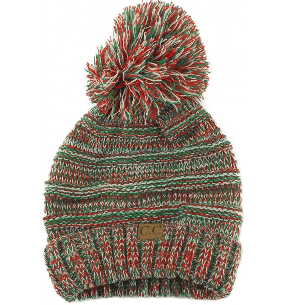 Skullies & Beanies Oversized Super Big Slouchy Pom Pom Warm Chunky Stretchy Knit Beanie Hat - Mix Christmas - C818IOGO5X0 $13.11