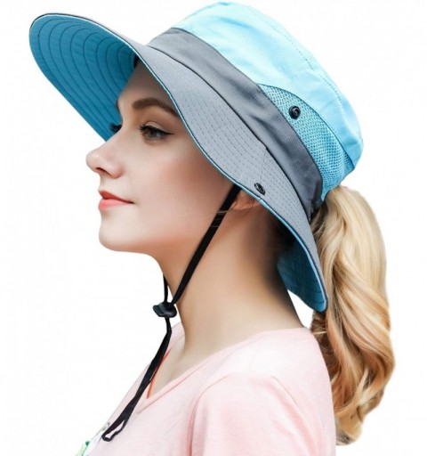 Sun Hats Women Outdoor Summer Sun Hat UV Protection Wide Brim Foldable Safari Fishing Cap - Sky Blue - C118NCLYG84 $14.74