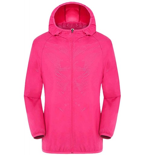 Rain Hats Men's Women Lightweight Rain Jacket with Hood Raincoat Outdoor Windbreaker HebeTop - Hot Pink - CI18Y6ARO7R $21.00