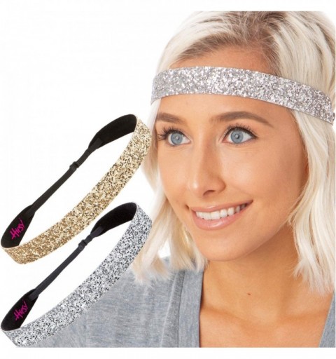 Headbands Women's Adjustable NO Slip Wide Bling Glitter Headband - 2pk Wide Silver & Gold Bling - C518AKQ6ADA $23.95