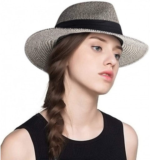 Sun Hats Panama Hat Sun Hats for Women Men Wide Brim Fedora Straw Beach Hat UV UPF 50 - Z-2 Pcs Brown/Black Beige - CP18NU6DX...