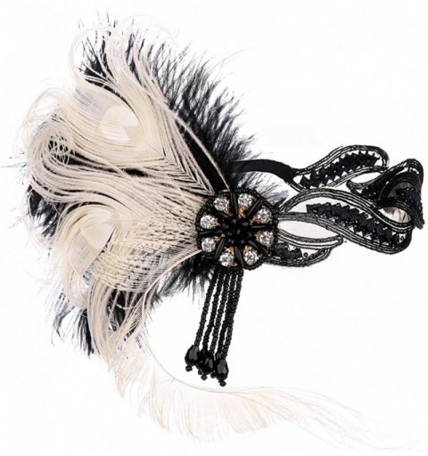 Headbands 1920s Flapper Vintage Peacock Feather Gatsby Beaded Tassel Headpiece - White - C018K785ZHU $20.63