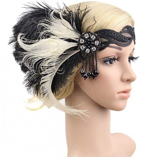 Headbands 1920s Flapper Vintage Peacock Feather Gatsby Beaded Tassel Headpiece - White - C018K785ZHU $7.83