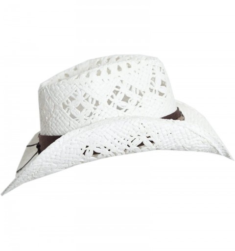 Cowboy Hats Straw Cowboy Hat W/Vegan Leather Band & Beads- Shapeable Brim- Beach Cowgirl - White - CH11UYA74HT $20.27