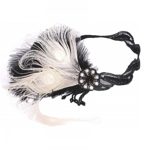 Headbands 1920s Flapper Vintage Peacock Feather Gatsby Beaded Tassel Headpiece - White - C018K785ZHU $7.83