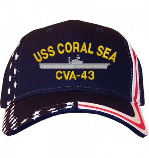 Baseball Caps USS Coral Sea CVA-43 Embroidered Stars & Stripes Baseball Cap Navy - CD12LC85HPN $14.92