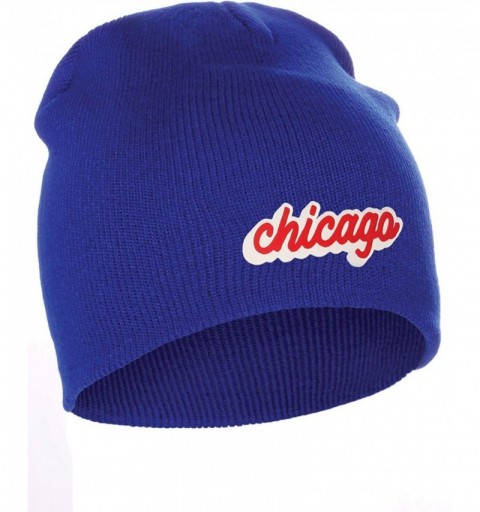 Skullies & Beanies Classic USA Cities Winter Knit Cuffless Beanie Hat 3D Raised Layer Letters - Chicago Royal - White Red - C...