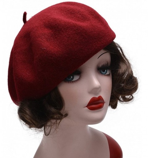 Berets Womens French Artist 100% Wool Beret Flat Cap Winter Warm Painter Hat Y63 - Wine - CP186ZSI4D4 $8.10