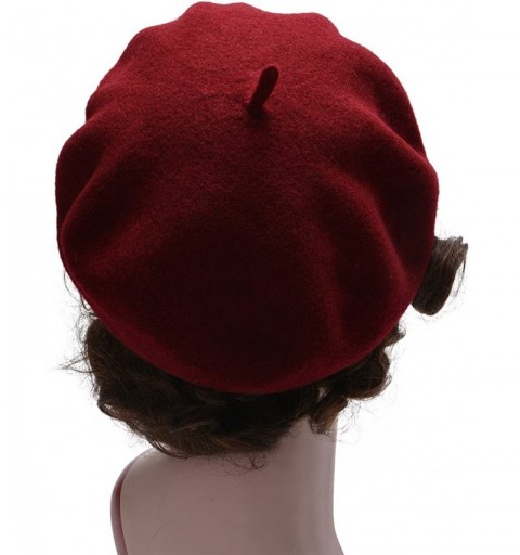 Berets Womens French Artist 100% Wool Beret Flat Cap Winter Warm Painter Hat Y63 - Wine - CP186ZSI4D4 $8.10