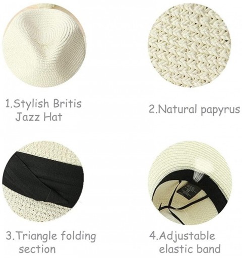 Sun Hats Women Wide Brim Straw Panama Roll up Hat Beach Sun Hat - White - CH194EK4U8I $11.87