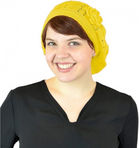 Berets Women's Without Flower Accented Stretch French Beret Hat - Yellow-ii - C812E9YTMIF $20.13