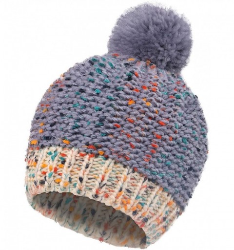 Skullies & Beanies Boys Girls Kids Knit Beanie with Pompom Toddlers Winter Hat Cap - Grey Speckled - CH185399U2H $8.03