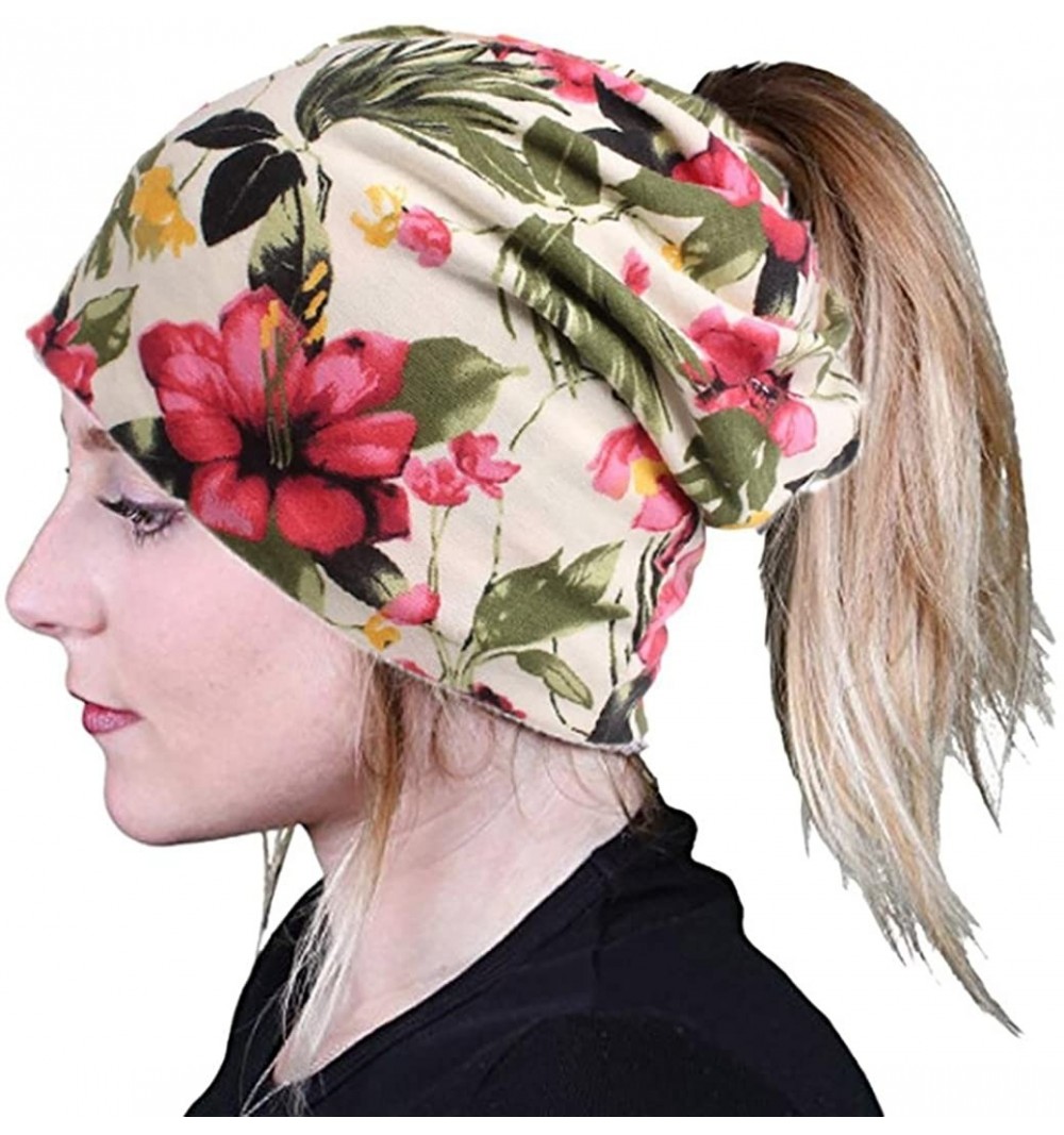 Skullies & Beanies Women's Floral Headband Baggy Elastic Turban Beanie Chemo Cap Hat Headwrap Headwear Infinity Head Scarves ...