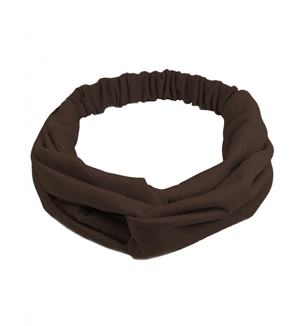 Headbands Women's Elastic Headband - Twist Over Solid Color - Brown - C511V47FM1H $13.97