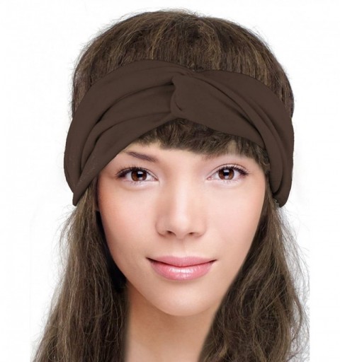 Headbands Women's Elastic Headband - Twist Over Solid Color - Brown - C511V47FM1H $13.97